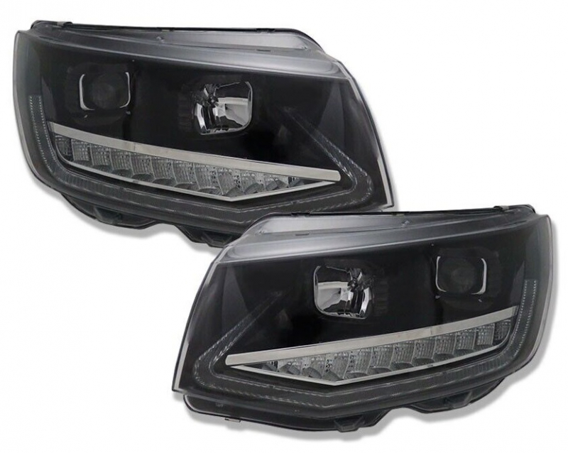 Scheinwerfer für VW T6 15-19 schwarz glänzend mit Led Tagfahrlicht dynamischer Blinker V1