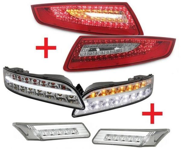 LED Rückleuchten für Porsche 911 997 + LED Tagfahrlicht Blinker Nebelscheinwerfer Standlicht Seitenblinker chrom