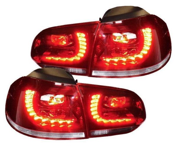 Led Tagfahrlicht Scheinwerfer+ GTI-Look Led Rückleuchten für VW Golf 6 rot-klar