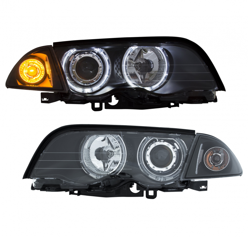 LED Angel Eyes Scheinwerfer für BMW E46 Limousine Kombi 98-01 schwarz