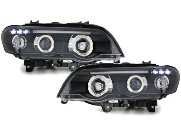 LED Angel Eyes Scheinwerfer für BMW X5 99-03 E53 schwarz Sonar