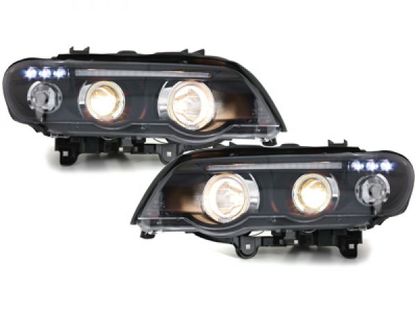 LED Angel Eyes Scheinwerfer für BMW X5 99-03 E53 schwarz Sonar