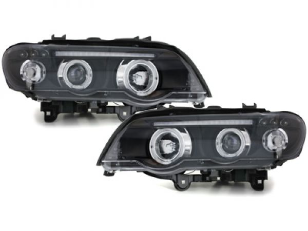 LED Angel Eyes Scheinwerfer für BMW X5 99-03 E53 schwarz Sonar