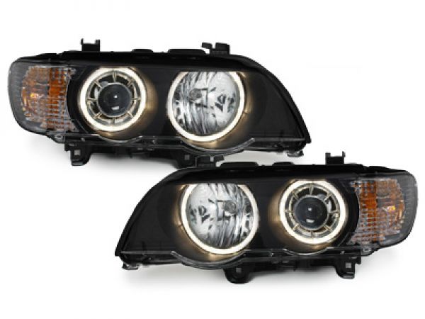 Xenon Scheinwerfer für BMW X5 99-03 E53 2 Standlichtringe schwarz