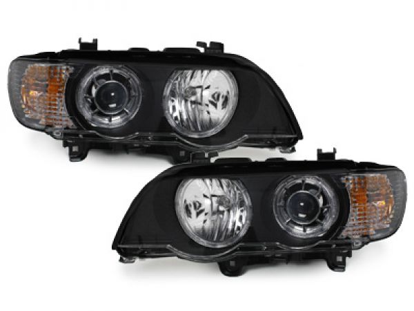 Xenon Scheinwerfer für BMW X5 99-03 E53 2 Standlichtringe schwarz