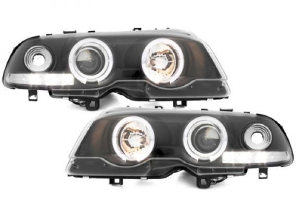 LED Angel Eyes Scheinwerfer für BMW E46 Coupe und Cabrio 98-03 schwarz S
