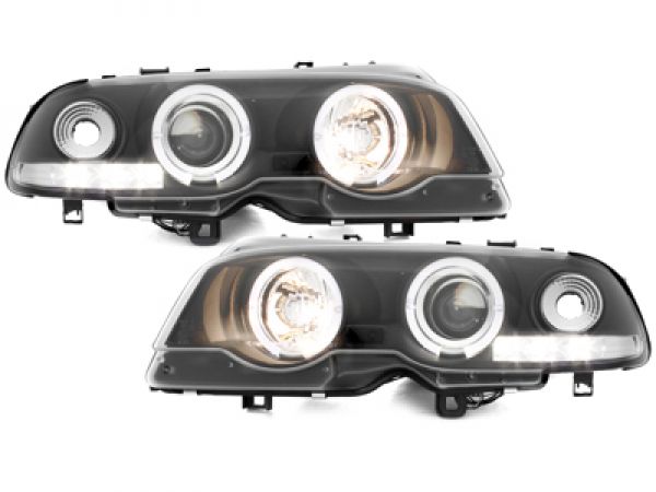 LED Angel Eyes Scheinwerfer für BMW E46 Coupe und Cabrio 98-03 schwarz S