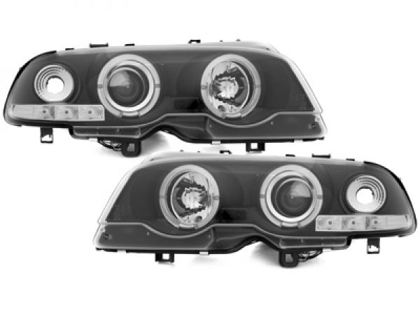 LED Angel Eyes Scheinwerfer für BMW E46 Coupe/Cabrio 98-01 schwarz S