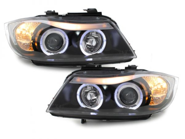 LED Angel Eyes Scheinwerfer für BMW E90/E91 3er 05-08 schwarz