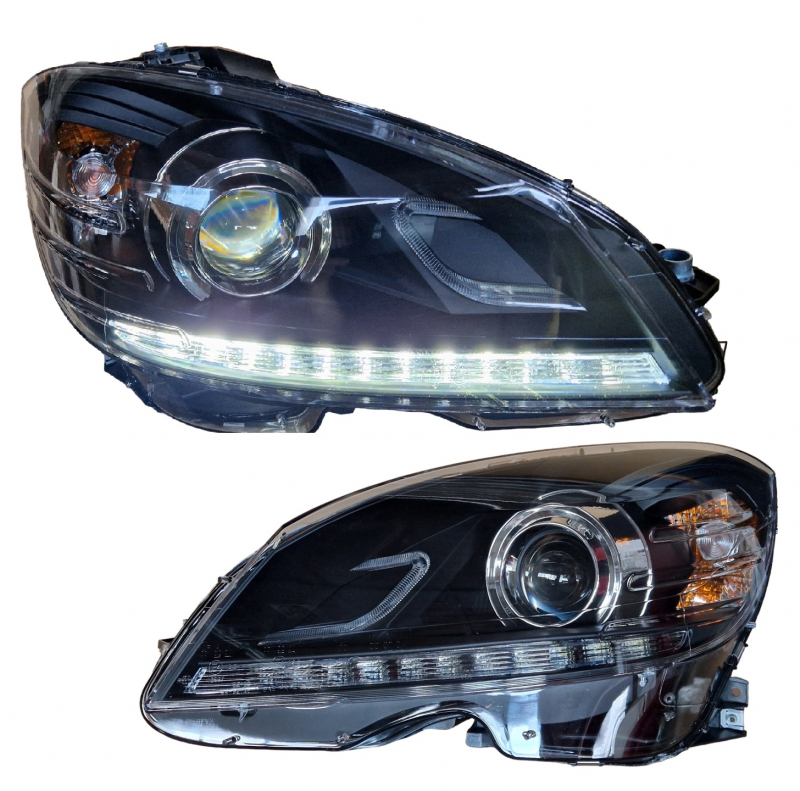 Facelift-Optik Scheinwerfer für Mercedes Benz S204 W204 C-Klasse 07-10 schwarz Klarglas