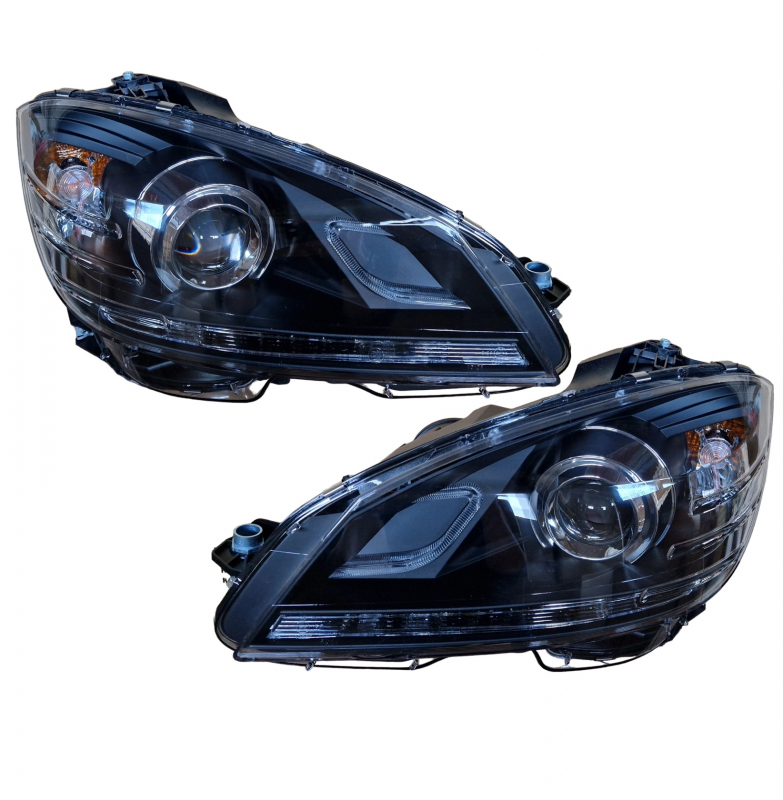 Facelift-Optik Scheinwerfer für Mercedes Benz S204 W204 C-Klasse 07-10 schwarz Klarglas