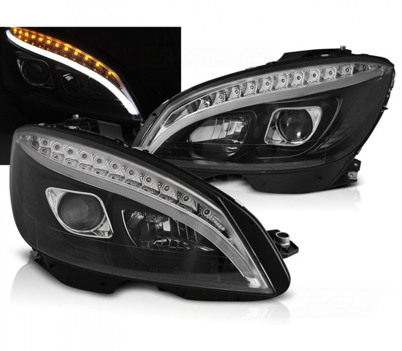 Scheinwerfer für Mercedes S204 W204 07-10 schwarz Lightbar Standlicht