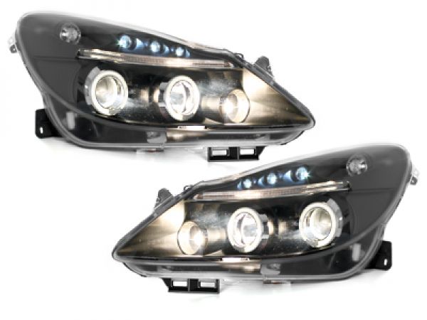 LED Angel Eyes Scheinwerfer für Opel Corsa D 06-10 schwarz