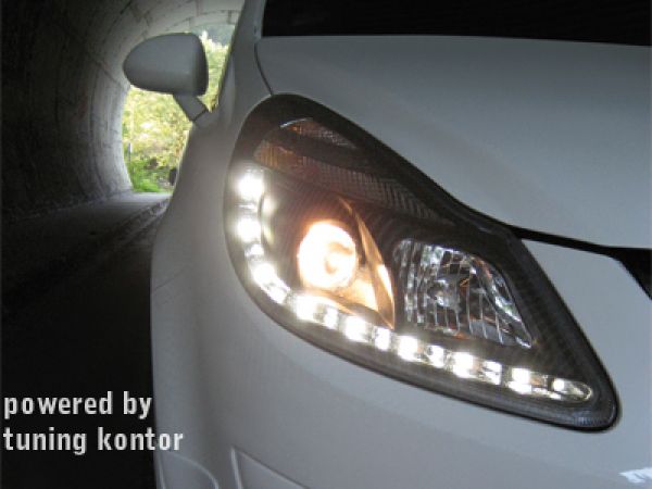 LED TAGFAHRLICHT Scheinwerfer für Opel Corsa D 06-10 black schwarz