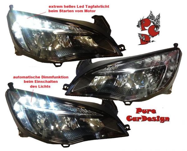 LED TAGFAHRLICHT Scheinwerfer für Opel Astra J 09-12 schwarz Depo