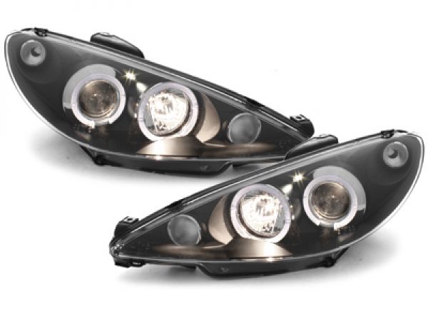 LED Angel Eyes Scheinwerfer für Peugeot 206 02-07 schwarz Sonar