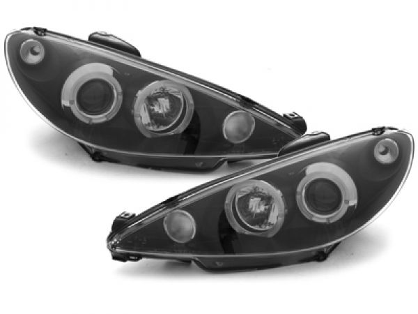 LED Angel Eyes Scheinwerfer für Peugeot 206 02-07 schwarz Sonar