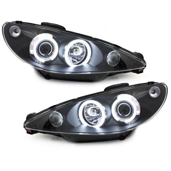 CCFL Angel Eyes Scheinwerfer für Peugeot 206 98-07 schwarz