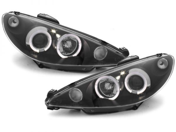 LED Angel Eyes Scheinwerfer für Peugeot 206 98-02 schwarz Sonar