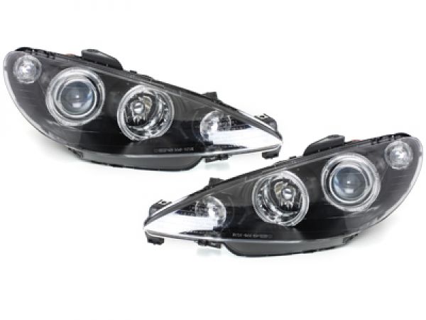 LED Angel Eyes Scheinwerfer für Peugeot 206 98-07 schwarz Depo