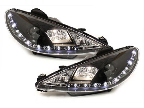 LED TAGFAHRLICHT Scheinwerfer für Peugeot 206 98-07 black schwarz
