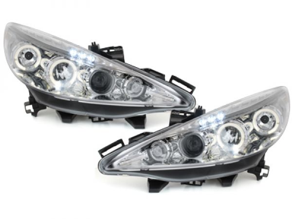 LED Angel Eyes Scheinwerfer für Peugeot 207 06+ chrom