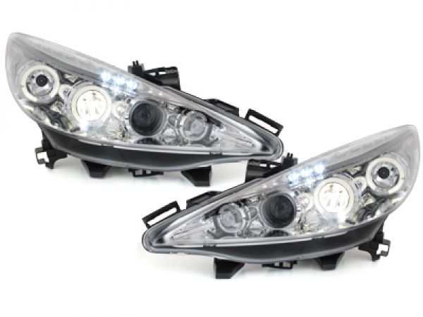 LED Angel Eyes Scheinwerfer für Peugeot 207 06+ chrom