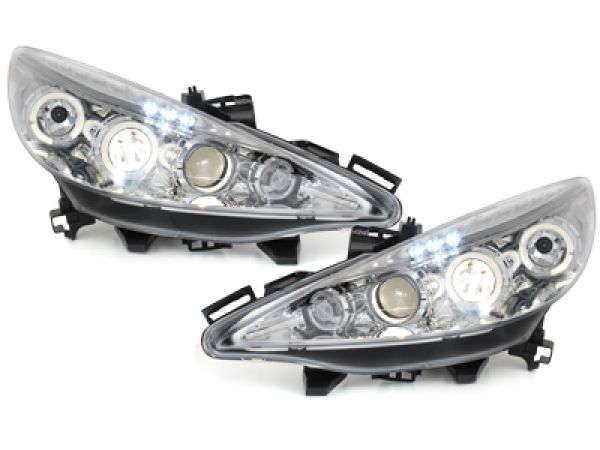 LED Angel Eyes Scheinwerfer für Peugeot 207 06+ chrom
