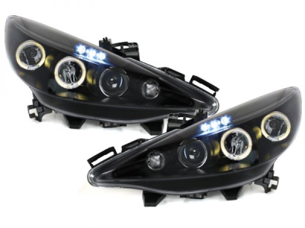 LED Angel Eyes Scheinwerfer für Peugeot 207 06+ schwarz