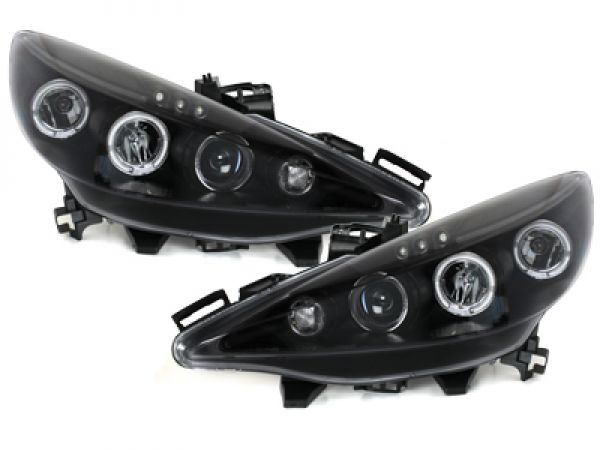 LED Angel Eyes Scheinwerfer für Peugeot 207 06+ schwarz