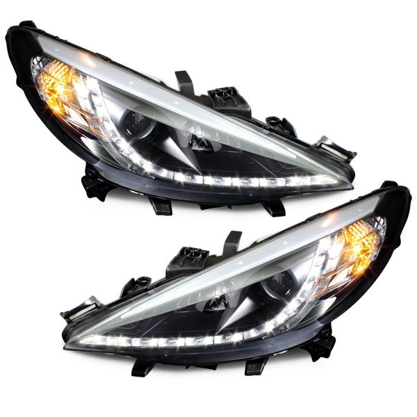 LED TAGFAHRLICHT Scheinwerfer für Peugeot 207 06+ black schwarz