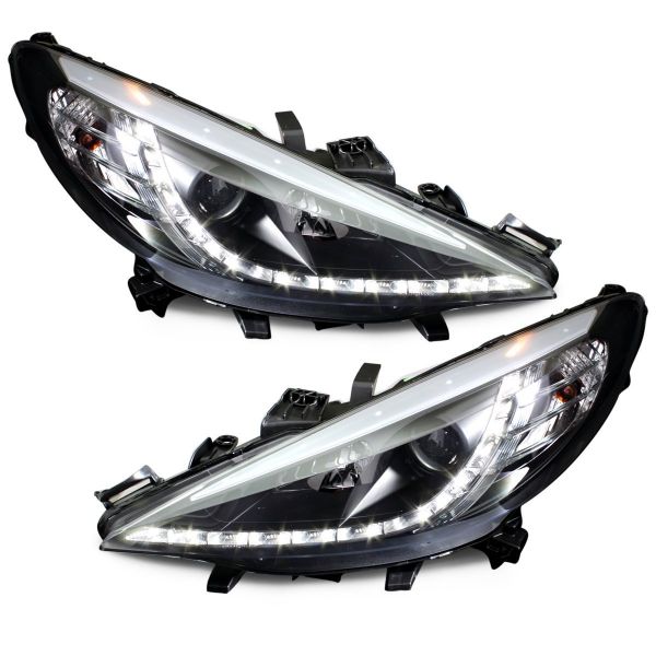 LED TAGFAHRLICHT Scheinwerfer für Peugeot 207 06+ black schwarz