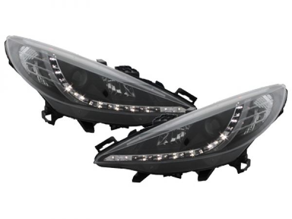 Scheinwerfer für Peugeot 207 06+ Tagfahrlicht-Optik schwarz