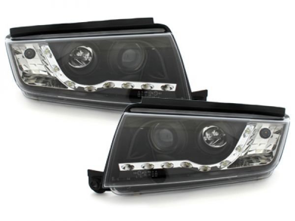 Tagfahrlicht-Optik Scheinwerfer für Skoda Fabia 6Y 99-07 schwarz