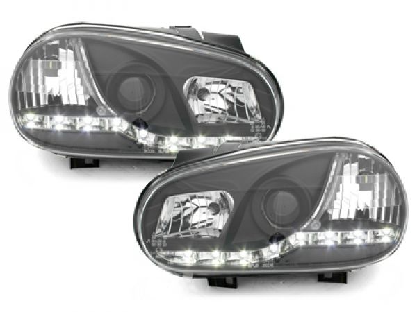 LED TAGFAHRLICHT Scheinwerfer für VW Golf 4 IV 98-02 black schwarz