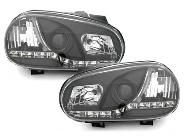 LED TAGFAHRLICHT Scheinwerfer für VW Golf 4 IV 98-02 black schwarz
