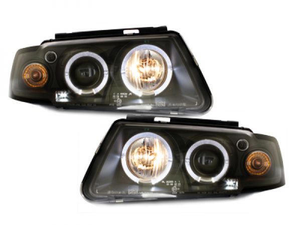 LED Angel Eyes Scheinwerfer für VW Passat 3B 96-00 2 Standlichtringe schwarz