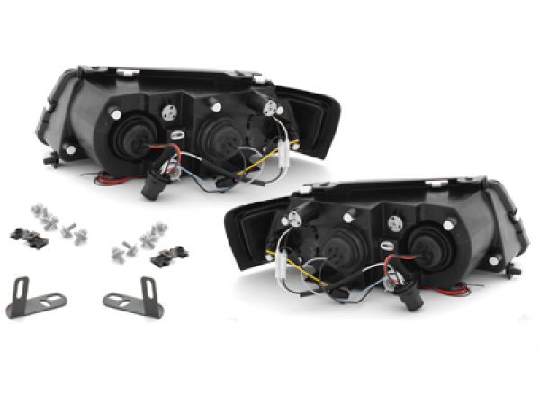 LED Angel Eyes Scheinwerfer für VW Passat 3B 96-00 2 Standlichtringe schwarz
