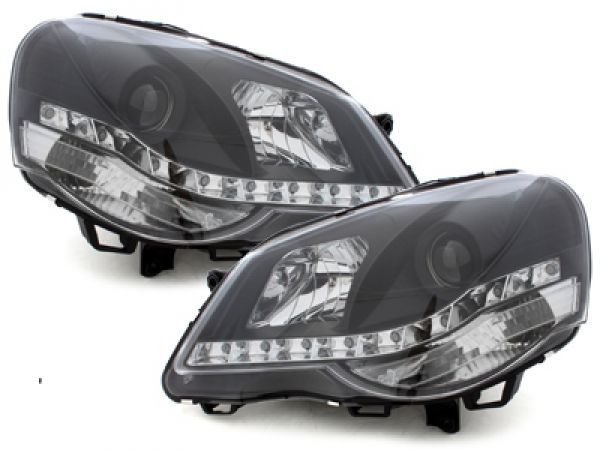 LED TAGFAHRLICHT Scheinwerfer für VW Polo 9N3 05-09 schwarz Hella