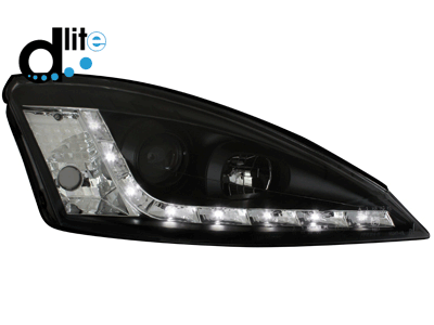 LED TAGFAHRLICHT Scheinwerfer für Ford Focus 01-04 black schwarz