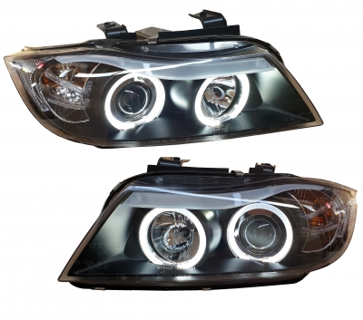 LED Angel Eyes Scheinwerfer für BMW E90/E91 3er 05-08 schwarz