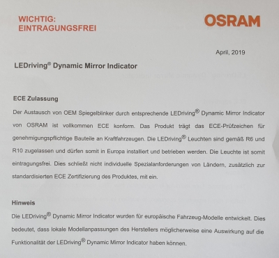 OSRAM Dynamischer LED Spiegelblinker für VW Golf 7 Touran 5T Sportsvan Laufblinker BLACK-EDITION