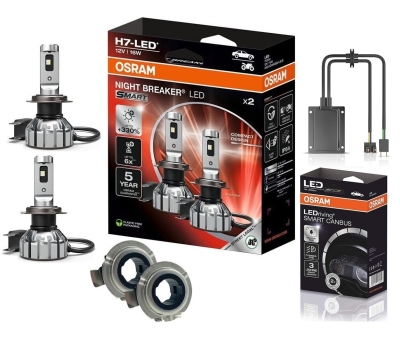 OSRAM NIGHT BREAKER H7 LED 330% Set für Opel Astra J mit Adapter + Canbus