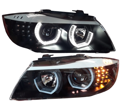 LED Tagfahrlicht-Optik Scheinwerfer für BMW E90 E91 05-08 schwarz Led Blinker V2