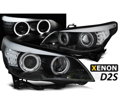 Xenon Scheinwerfer für BMW E60 E61 03-04 schwarz Led Angel Eyes D2S