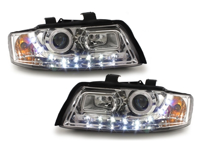 Scheinwerfer für AUDI A6 4B 01-04 Facelift Tagfahrlicht-Optik chrom