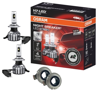 OSRAM NIGHT BREAKER H7 LED 230% Set für Lancia Musa 07-12 mit Adapter DA01