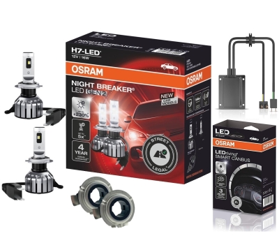 OSRAM NIGHT BREAKER H7 LED 230% Set für Mercedes W203 CL + Canbus SC01 DA01