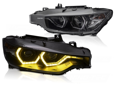 Scheinwerfer für BMW F30 F31 11-15 schwarz Xenon-Optik mit gelbem Tagfahrlicht