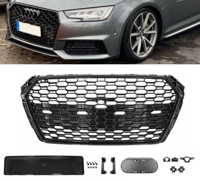 Frontgrill für Audi A4 B9 2015-2019 Kühlergrill Wabengrill Grill für Emblem schwarz glänzend PCD